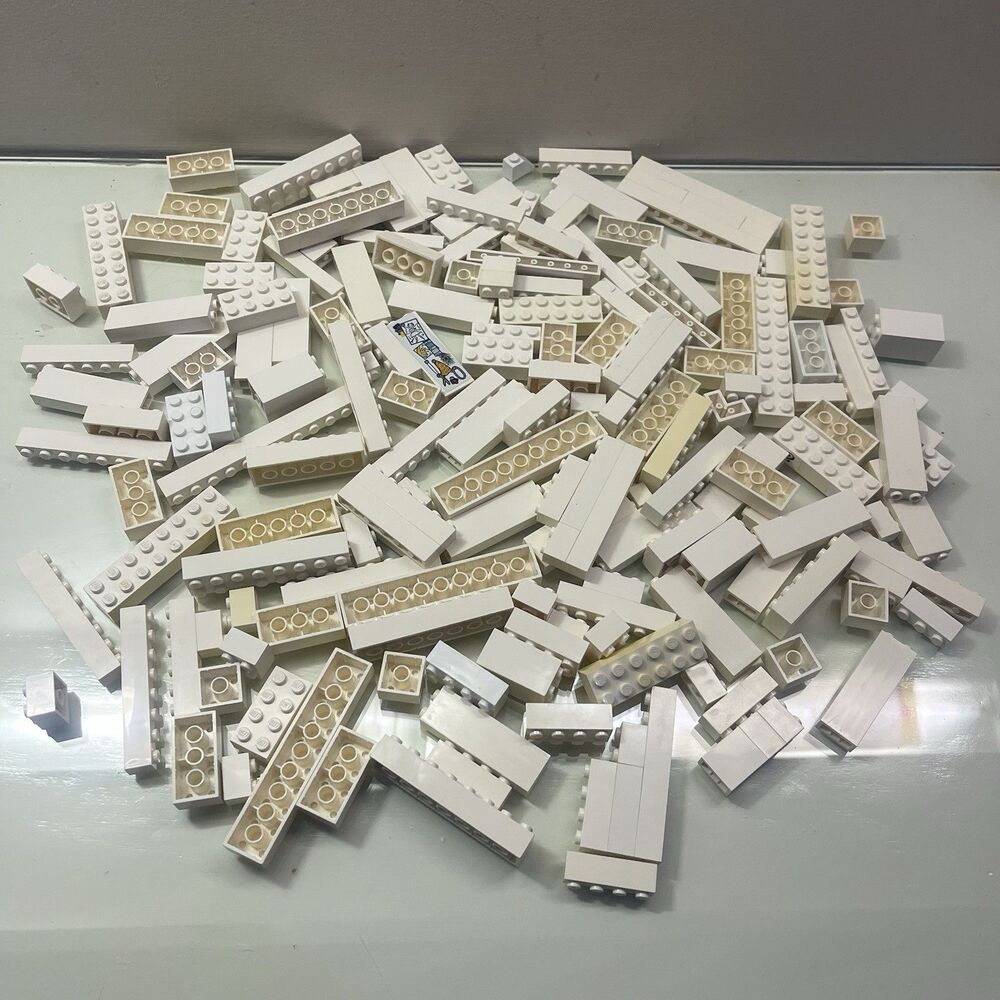 Lot of 1 Lbs Lego Bricks Random White Parts Pieces Rectangular Square 1 Pound
